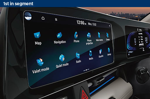 26.03cm HD touchscreen infotainment with Blue Link comes equipped with on board Navigation, Smartphone connectivity-Apple carplay & Android auto