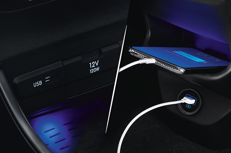 Ample phone charging slots for front and rear passengers